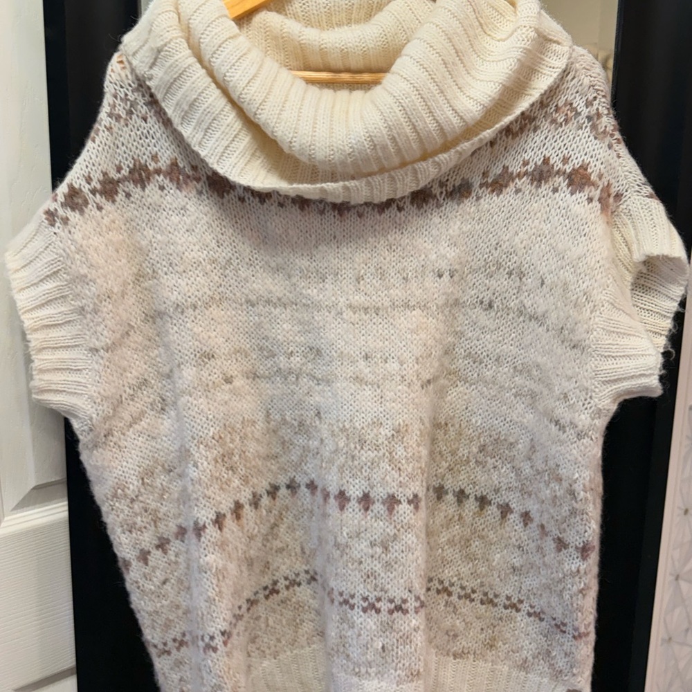 Free People Ivory Combo Snow Bunny Dolman Fair Isle Turtle Neck Sweater
